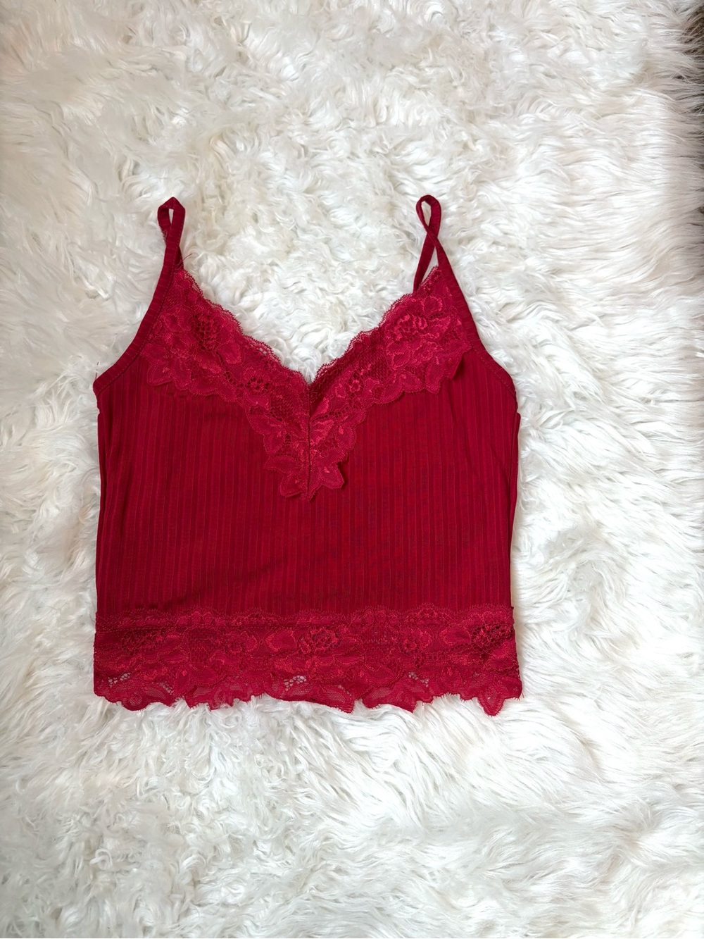 Red Lace Trim Camisole Top